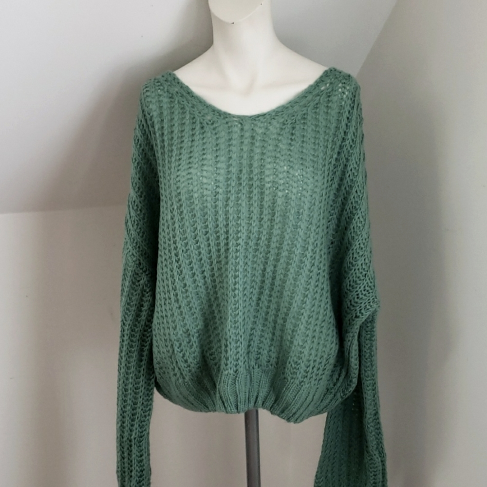 Forever 21 Womens Mint Green Long Sleeve Loose Cable Knit Soft Sweater Sz M - Picture 7 of 16